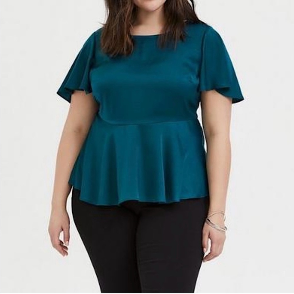 Torrid Teal Flutter Sleeve Blouse